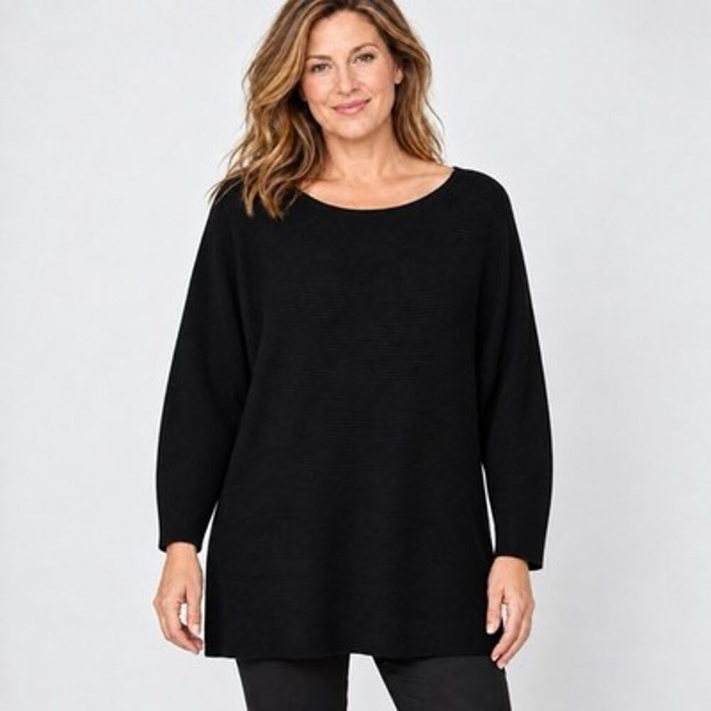 J Jill Wearever Collection Ribbed Knit Dolman Sleeve Tunic Sweater XL Black